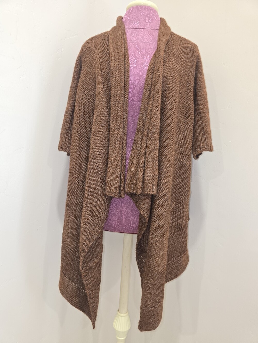 EILEEN FISHER Alpaca Silk Rib Waterfall Cardigan Brown Size Large Very Soft